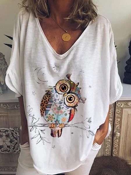 v neck owl womens print batwing dolman sleeve casual summer solid color loose, White
v neck owl womens print batwing dolman sleeve casual summer solid color loose, White