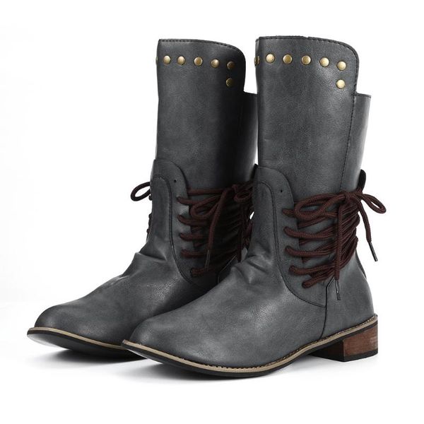 winter boots women retro shoes leather vintage rivets round toe lace-up mid-calf zapatos plus size, Black
winter boots women retro shoes leather vintage rivets round toe lace-up mid-calf zapatos plus size, Black