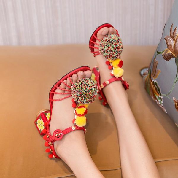 dress shoes national wind summer women's leather plush ball rhinestone painted flower toe shaped with heel craft sandals wedding s, Black
dress shoes national wind summer women's leather plush ball rhinestone painted flower toe shaped with heel craft sandals wedding s, Black