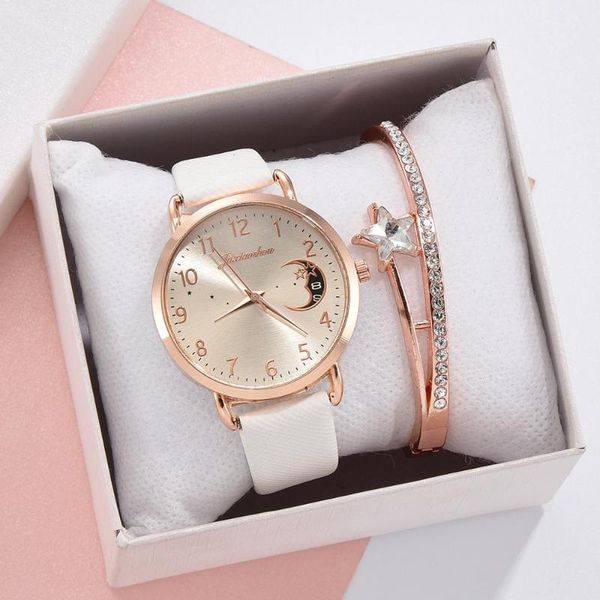 wristwatches moon calendar pattern dial band ladies watch luxury women watches bracelet set casual leather quartz wristwatch clock, Slivery;brown
wristwatches moon calendar pattern dial band ladies watch luxury women watches bracelet set casual leather quartz wristwatch clock, Slivery;brown