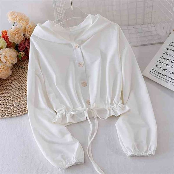 women's spring autumn korean the pure color drawstring short hooded sweatshirts slim high waist loose shirt ll831 210506, Black
women's spring autumn korean the pure color drawstring short hooded sweatshirts slim high waist loose shirt ll831 210506, Black