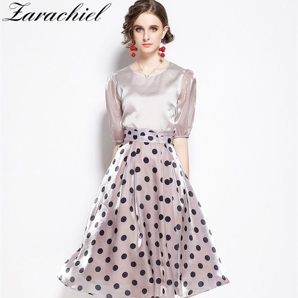 fashion puff sleeve blouse + polka dot a-line skirt women's solid bright silk shirt midi skirts two piece set summer outfit 210416, White
fashion puff sleeve blouse + polka dot a-line skirt women's solid bright silk shirt midi skirts two piece set summer outfit 210416, White