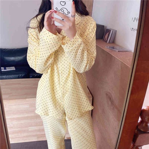 sleepwear two pieces suit lovely cotton gentle dot sweet korean soft casual loose chic fashion long sleeves pajamas set, Black;red
sleepwear two pieces suit lovely cotton gentle dot sweet korean soft casual loose chic fashion long sleeves pajamas set, Black;red