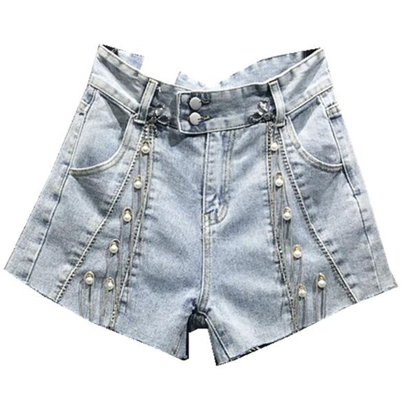 women's jeans denim shorts women summer high waist fashion beaded tassel personality loose wide leg, Blue
women's jeans denim shorts women summer high waist fashion beaded tassel personality loose wide leg, Blue