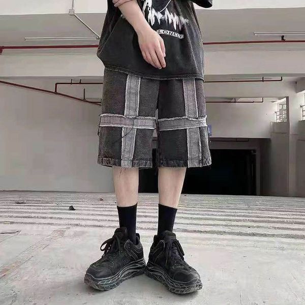 men's shorts harajuku retro cross spliced distressed denim for men elastic waist straight oversize casual summer jeans short vjms, White;black
men's shorts harajuku retro cross spliced distressed denim for men elastic waist straight oversize casual summer jeans short vjms, White;black