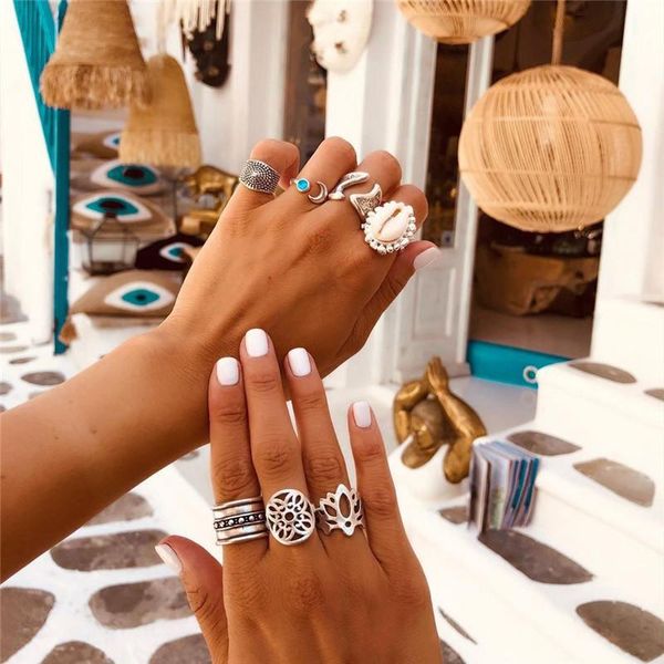cluster rings vintage 7pcs/set hollow flower shell inlay for women personality bohemia beach moon ring set jewelry wholesale, Golden;silver
cluster rings vintage 7pcs/set hollow flower shell inlay for women personality bohemia beach moon ring set jewelry wholesale, Golden;silver