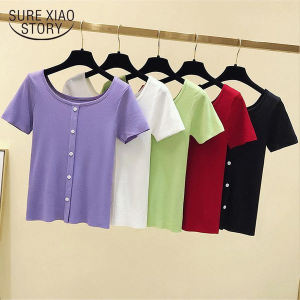 women's blouses & shirts 2021 knit ladies clothing korean cotton summer women casual short sleeve solid color round collar blouse 9552, White
women's blouses & shirts 2021 knit ladies clothing korean cotton summer women casual short sleeve solid color round collar blouse 9552, White