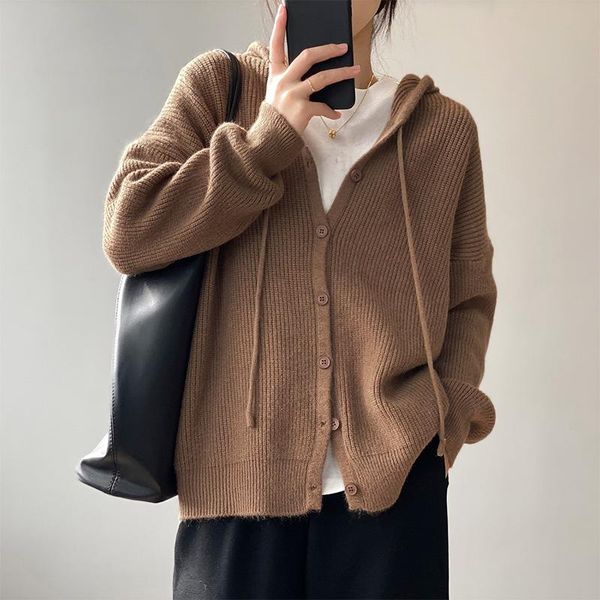 women's knits & tees 2021 spring and autumn fashion hooded knitted v-neck cardigan women korean version of pure color loose casual swea, White
women's knits & tees 2021 spring and autumn fashion hooded knitted v-neck cardigan women korean version of pure color loose casual swea, White