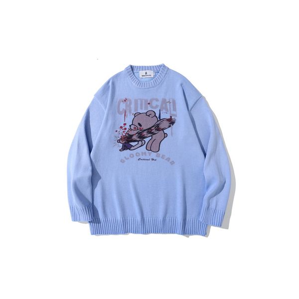 sweater knit cartoon bear print round neck men's street fashion brand loose long sleeve bf lazy style, White;black
sweater knit cartoon bear print round neck men's street fashion brand loose long sleeve bf lazy style, White;black