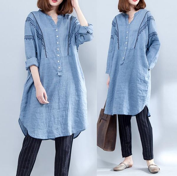 women's blouses & shirts fashion women long clothing 2021 oversize blusas cotton linen embroidery flower irregular sleeve, White
women's blouses & shirts fashion women long clothing 2021 oversize blusas cotton linen embroidery flower irregular sleeve, White