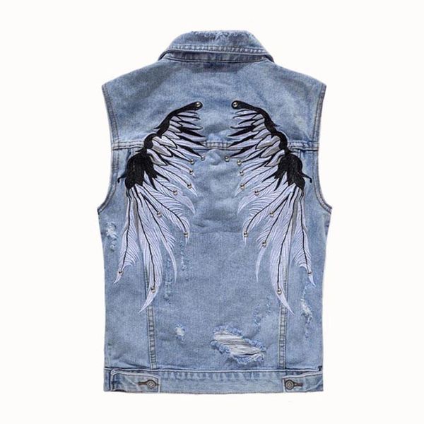men's vests kiovno men hip hop ripped denim vest with rivet wing embroidery waistcoats for male sleeves jeans jackets streetwear, Black;white
men's vests kiovno men hip hop ripped denim vest with rivet wing embroidery waistcoats for male sleeves jeans jackets streetwear, Black;white