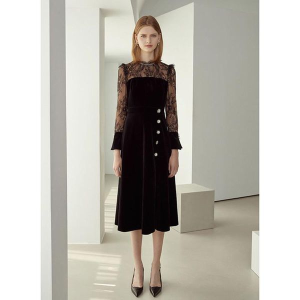 casual dresses women runway dress 2021 star style long sleeve patchwork lace velvet beading elegant vestidos np0814w, Black;gray
casual dresses women runway dress 2021 star style long sleeve patchwork lace velvet beading elegant vestidos np0814w, Black;gray