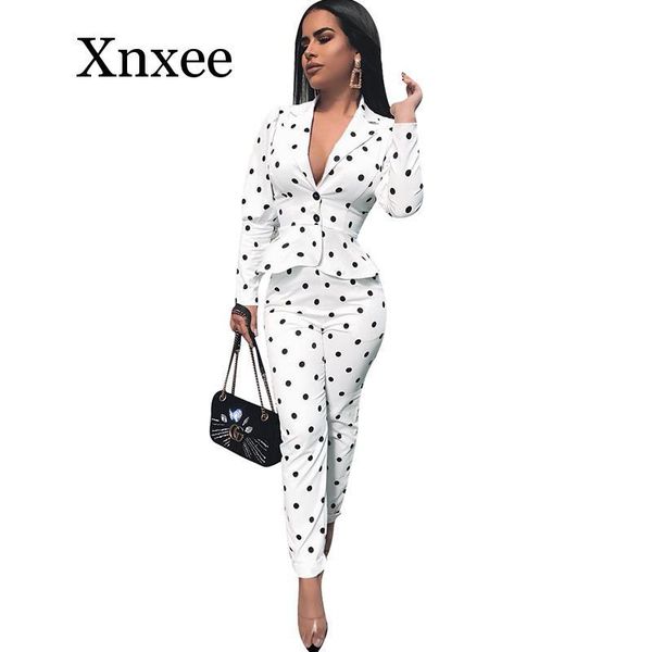 women notched collar polka dot ruffles blazer coat and high waist pant suits elegant workwear business office lady 2 piece set women's, White
women notched collar polka dot ruffles blazer coat and high waist pant suits elegant workwear business office lady 2 piece set women's, White