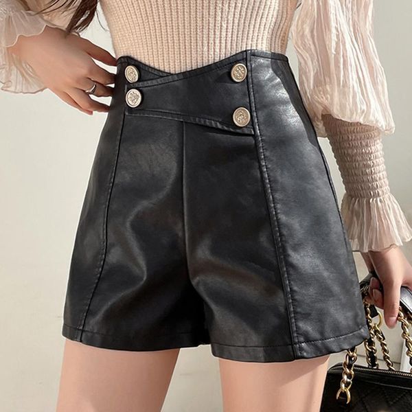 women's shorts black pu leather apricot korean fashion wide leg women 2021 autumn winter casual high waist female, White;black
women's shorts black pu leather apricot korean fashion wide leg women 2021 autumn winter casual high waist female, White;black