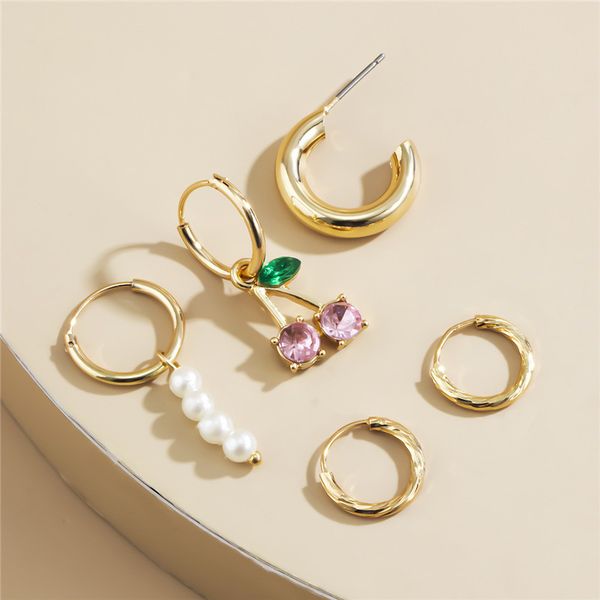 hip hop asymmetric crystal cherry charm earrings european c-shaped tassel pearl ear buckle women 5 piece circle stud earring jewelry sets ac, Golden
hip hop asymmetric crystal cherry charm earrings european c-shaped tassel pearl ear buckle women 5 piece circle stud earring jewelry sets ac, Golden