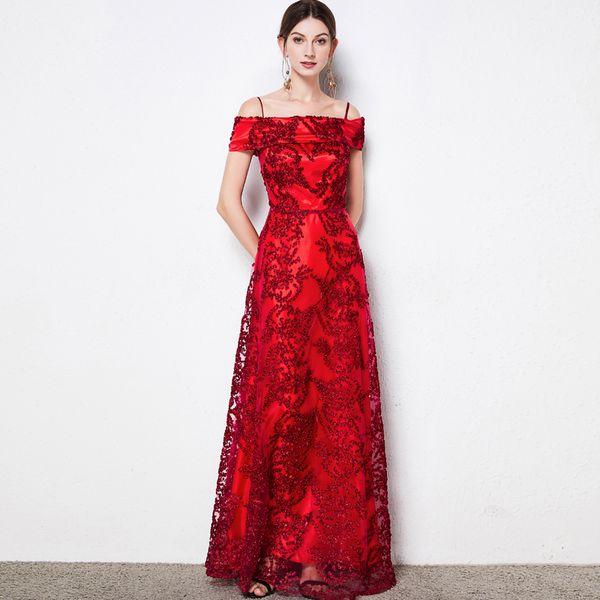 women's runway dress slash neckline short sleeves embroidery lace elegant a line long party prom, Black
women's runway dress slash neckline short sleeves embroidery lace elegant a line long party prom, Black