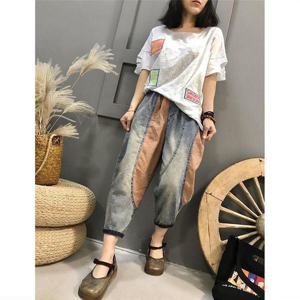arrival summer girl style elastic waistline casual loose calf-length cotton-sliced jeans deniharem pants size large m212, Blue
arrival summer girl style elastic waistline casual loose calf-length cotton-sliced jeans deniharem pants size large m212, Blue