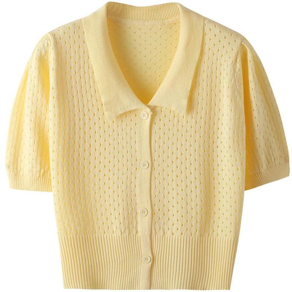 women's t-shirt 2021 summer candy color turn down collar short sleeve t shirt single breasted knit cardigans hollow out design woman ts, White
women's t-shirt 2021 summer candy color turn down collar short sleeve t shirt single breasted knit cardigans hollow out design woman ts, White