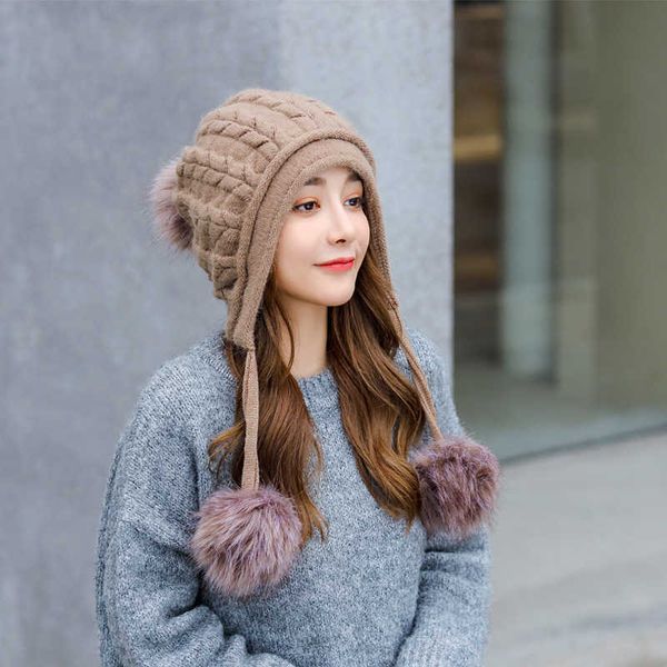 ear protection rabbit hair twist three ball wool hat women's winter psh korean version tide lovely versatile solid color knitted hat, Blue;gray
ear protection rabbit hair twist three ball wool hat women's winter psh korean version tide lovely versatile solid color knitted hat, Blue;gray
