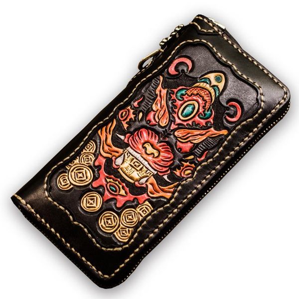 wallets high-grade handmade carving zipper purses men long clutch vegetable tanned leather wallet card holder, Red;black
wallets high-grade handmade carving zipper purses men long clutch vegetable tanned leather wallet card holder, Red;black