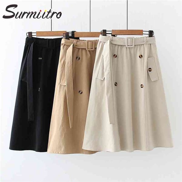 spring summer skirt women korean style button sun school knee length high waist midi female with belt 210421, Black
spring summer skirt women korean style button sun school knee length high waist midi female with belt 210421, Black