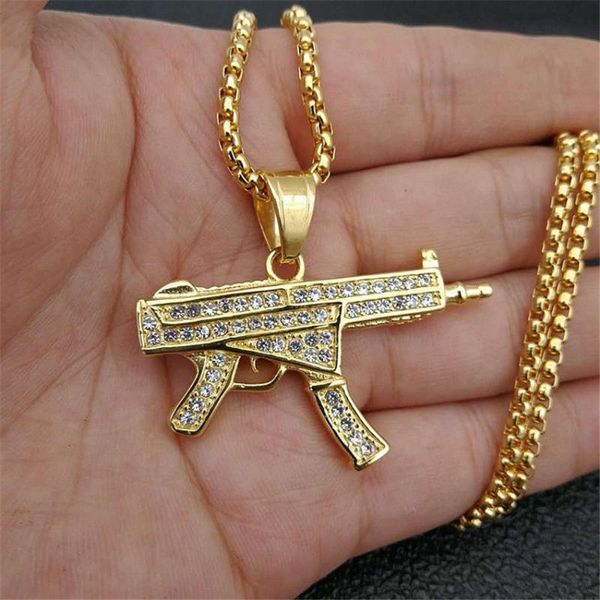pendant necklaces hip hop men's necklace male gold color stainless steel iced out bling gun & chains for men/women jewelry, Silver
pendant necklaces hip hop men's necklace male gold color stainless steel iced out bling gun & chains for men/women jewelry, Silver