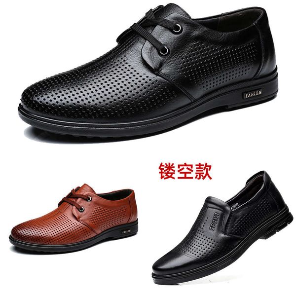 casual shoes summer leather sandals men's casual hollow out soft and breathable c094 uuib nb38, Black