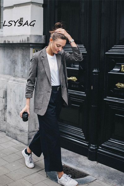 women's suits & blazers lsysag women wool coat tunic suit plaid 2021 autumn slim blazer fashion ol female long sleeve office lady lapel, White;black
women's suits & blazers lsysag women wool coat tunic suit plaid 2021 autumn slim blazer fashion ol female long sleeve office lady lapel, White;black