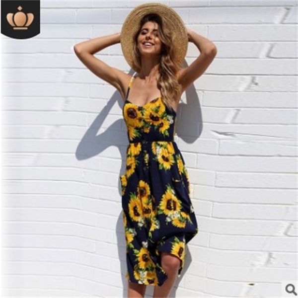 factoryc500 printed pineapple pattern sunflower suspender button open and back dress, White;black
factoryc500 printed pineapple pattern sunflower suspender button open and back dress, White;black
