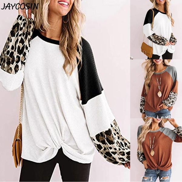 women's t-shirt jaycosin casual leopard printed patchwork waffle loose long sleeve o-neck autumn pullover shirt, White
women's t-shirt jaycosin casual leopard printed patchwork waffle loose long sleeve o-neck autumn pullover shirt, White