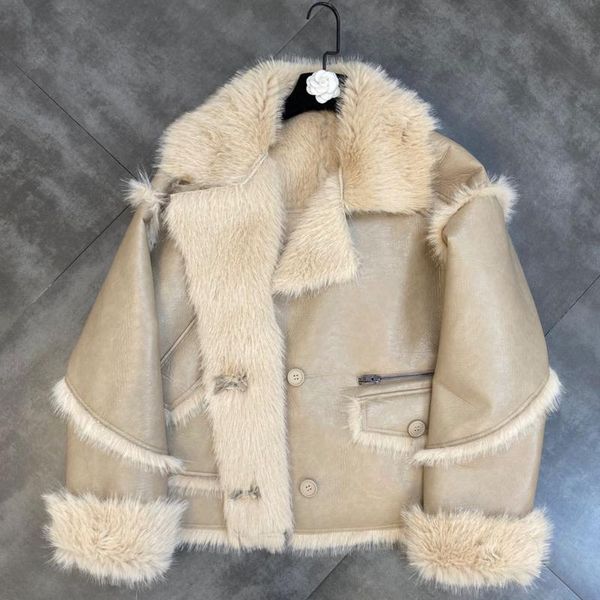women's fur & faux prepomp 2021 winter turn down collar artificial leather loose thick jacket women cotton coat gc978, Black
women's fur & faux prepomp 2021 winter turn down collar artificial leather loose thick jacket women cotton coat gc978, Black