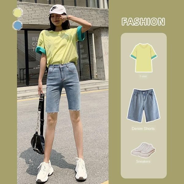 women's jeans denim shorts 2021 high waist slim straight fashion ins summer thin tight five-point riding pants, Blue
women's jeans denim shorts 2021 high waist slim straight fashion ins summer thin tight five-point riding pants, Blue