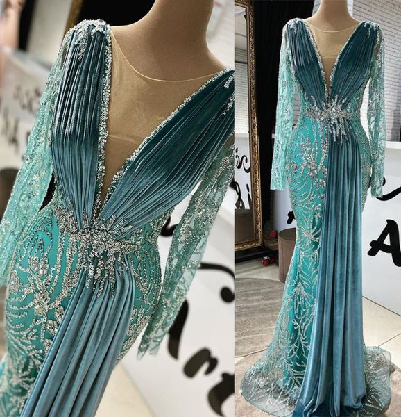 2021 plus size arabic aso ebi luxurious mermaid beaded prom dresses sheer neck long sleeves velvet formal evening party second reception gow, Black
2021 plus size arabic aso ebi luxurious mermaid beaded prom dresses sheer neck long sleeves velvet formal evening party second reception gow, Black