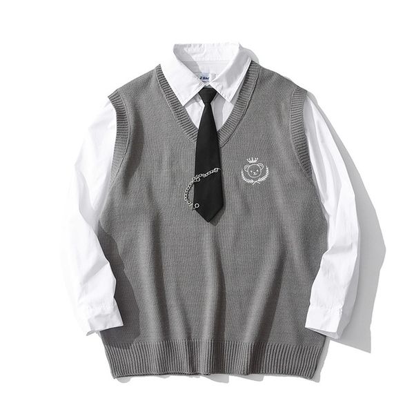 sweater knit college style fake two-piece shirt vest men's fashion brand loose lapel long sleeve, White;black
sweater knit college style fake two-piece shirt vest men's fashion brand loose lapel long sleeve, White;black