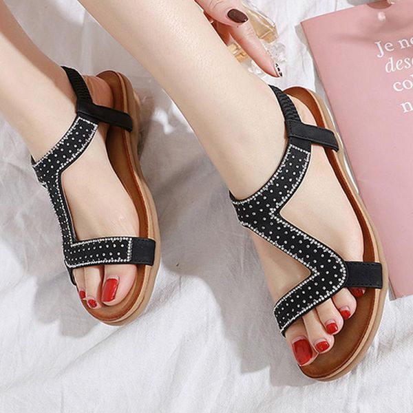 women's bohemian sandals fashion rhinestone elastic band flat beach shoe woman casual open-toe summer buty damskie 2021, Black
women's bohemian sandals fashion rhinestone elastic band flat beach shoe woman casual open-toe summer buty damskie 2021, Black