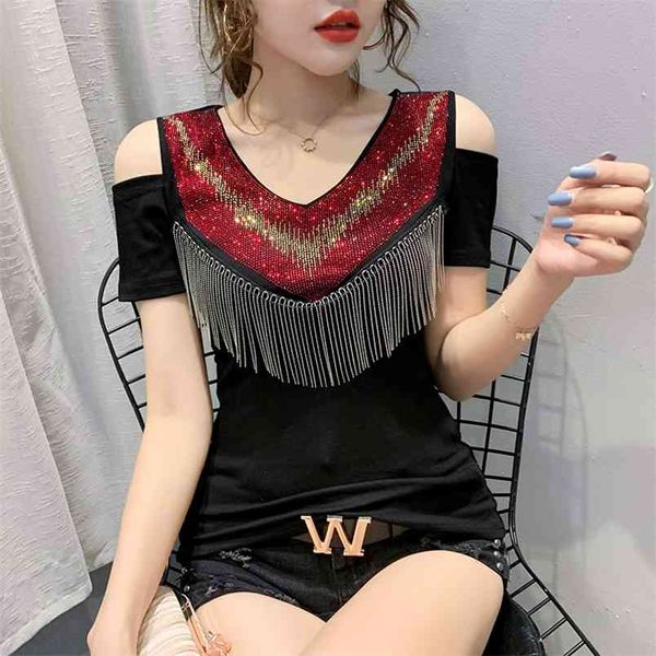 fashion off shoulder diamond t-shirt ladies v-neck tassel summer t-shirts women large size short sleeve tshirt 210507, White
fashion off shoulder diamond t-shirt ladies v-neck tassel summer t-shirts women large size short sleeve tshirt 210507, White