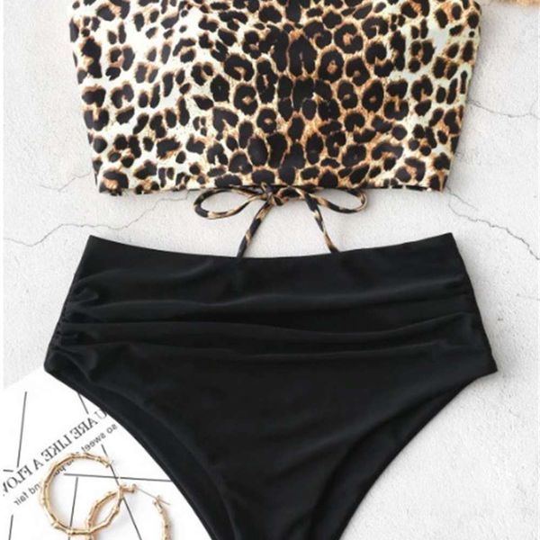 the bikini women's split leopard high waisted bra bikini swimsuit, White;black
the bikini women's split leopard high waisted bra bikini swimsuit, White;black