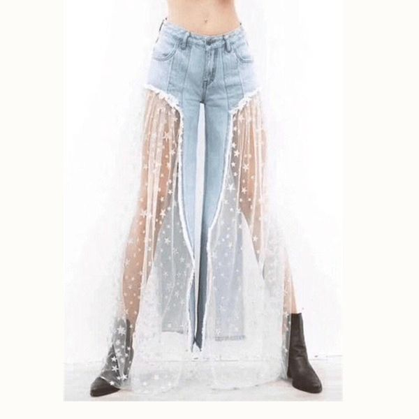 women's pants & capris 2021 est style fashion women blue color mesh stitching tulle high waist wide leg trousers quality, Black;white
women's pants & capris 2021 est style fashion women blue color mesh stitching tulle high waist wide leg trousers quality, Black;white
