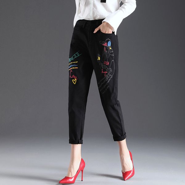 women's jeans painted black fashion female street jeans high waist stretch hare winter pants thicken lady from office denim ecns, Blue
women's jeans painted black fashion female street jeans high waist stretch hare winter pants thicken lady from office denim ecns, Blue