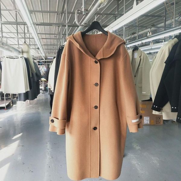 women's wool & blends double sided cashmere overcoat middle long loose and thin woolen hooded cape in autumn winter, Black
women's wool & blends double sided cashmere overcoat middle long loose and thin woolen hooded cape in autumn winter, Black