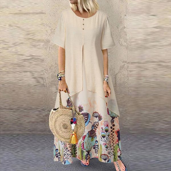 summer dress womens women fake two piece vintage floral print short sleeve o neck maxi vestidos robe party dresses, Black;gray
summer dress womens women fake two piece vintage floral print short sleeve o neck maxi vestidos robe party dresses, Black;gray
