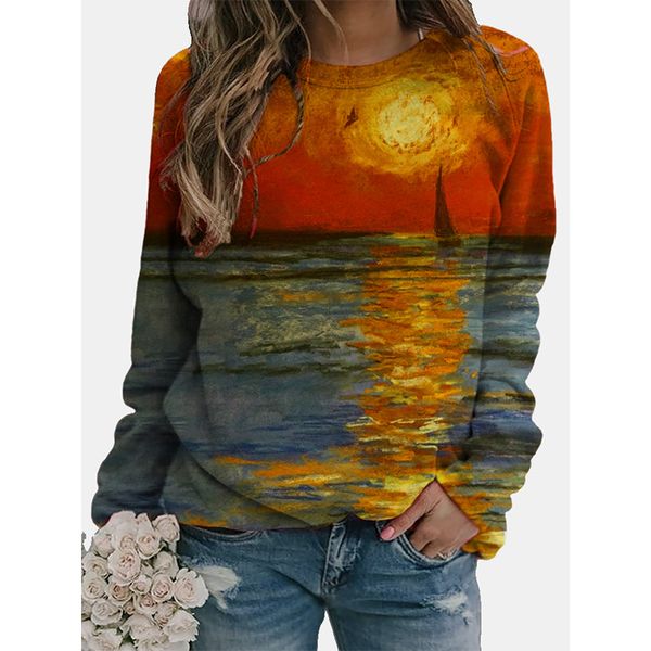 sunset pattern women's fashion 3d printing short slim t-shirt autumn long sleeve round neck basic casual, White
sunset pattern women's fashion 3d printing short slim t-shirt autumn long sleeve round neck basic casual, White