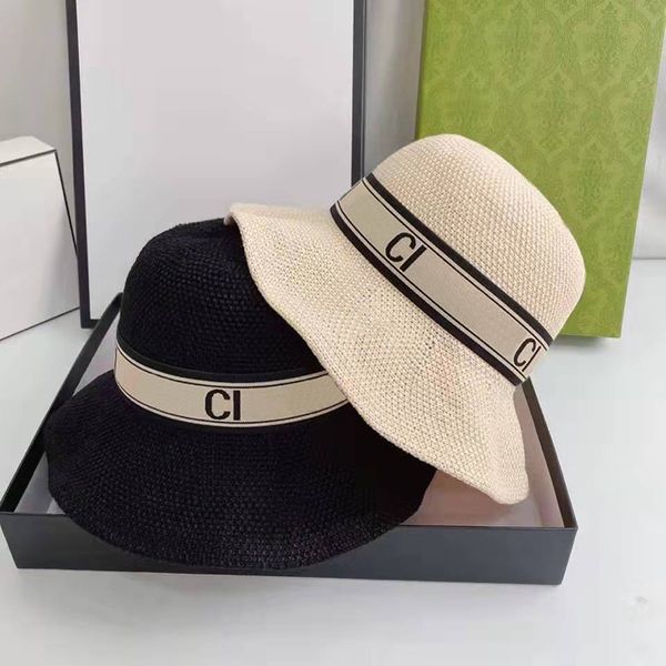 

Straw Hat Sun Hats Caps Designer Cap Casquette for Man Woman Breathable Summer Resort Sun Protection Stripe Letters Black Beige Pink khaki Color, C1