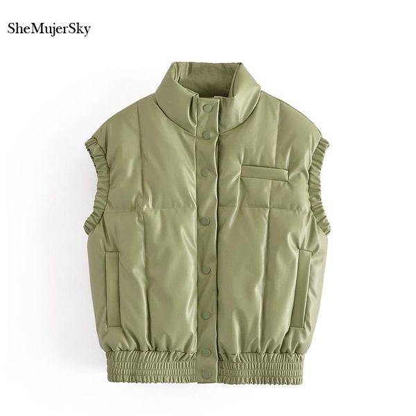 women's vests shemujersky women sleeveless pu leather parkas vest autumn winter warm single breasted green jackets 2021, Black;white
women's vests shemujersky women sleeveless pu leather parkas vest autumn winter warm single breasted green jackets 2021, Black;white