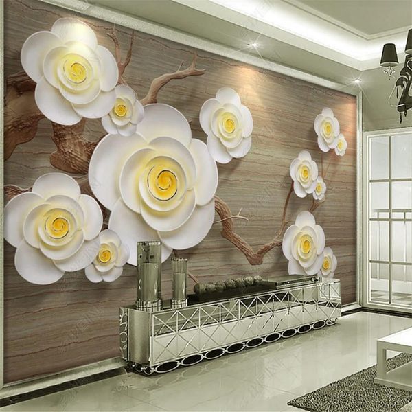 3d wallpaper three-dimensional modern minimalist living room flower relief background wall decorative painting