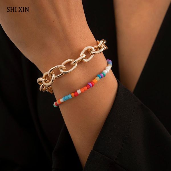link, chain shixin 2 pcs boho rainbow beads bracelets for women small beaded thick set 2021 fashion hand chains jewelry gift, Black
link, chain shixin 2 pcs boho rainbow beads bracelets for women small beaded thick set 2021 fashion hand chains jewelry gift, Black