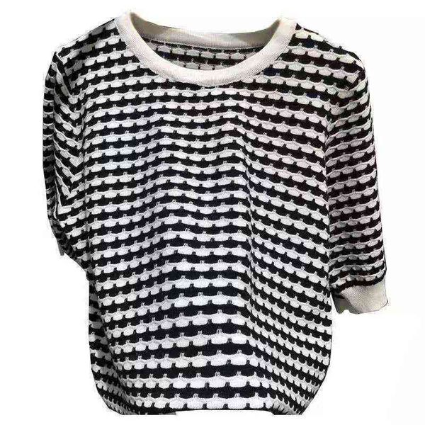 women's sweaters black and white stripe ice silk knitted short sleeve t-shirt 2021 loose thin medium sleeve top, White;black
women's sweaters black and white stripe ice silk knitted short sleeve t-shirt 2021 loose thin medium sleeve top, White;black