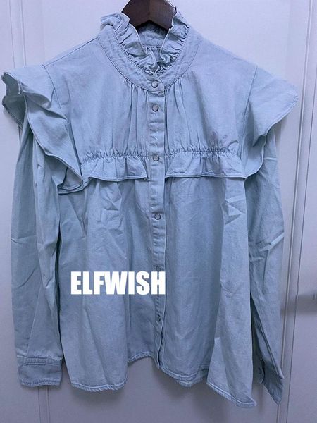 women's blouses & shirts 2021ss woman retro washed denim shirt frilled collar puff shoulder flounced long sleeves, White
women's blouses & shirts 2021ss woman retro washed denim shirt frilled collar puff shoulder flounced long sleeves, White