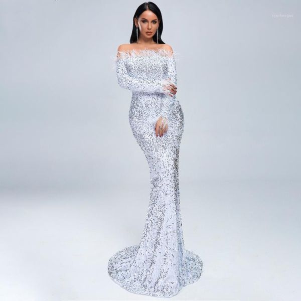 casual dresses 2021 women off shoulder feather long sleeve sequin floor length evening maxi reflective dress vestdios, Black;gray
casual dresses 2021 women off shoulder feather long sleeve sequin floor length evening maxi reflective dress vestdios, Black;gray