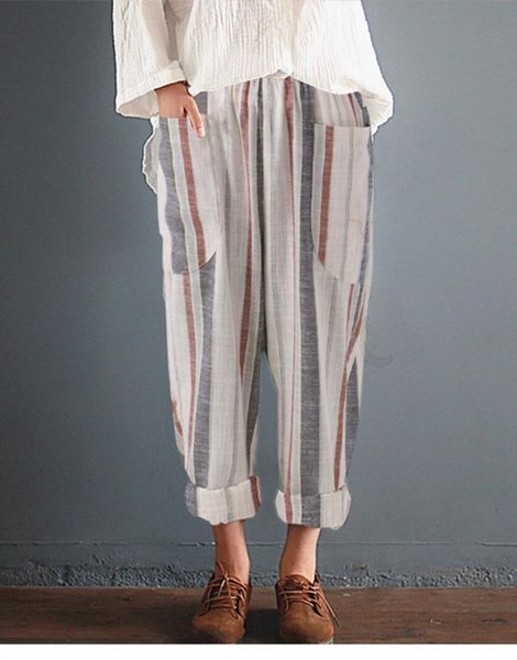 women's pants & capris plus size cotton linen harem women summer loose high waist pockets striped wide leg casual trouser, Black;white
women's pants & capris plus size cotton linen harem women summer loose high waist pockets striped wide leg casual trouser, Black;white
